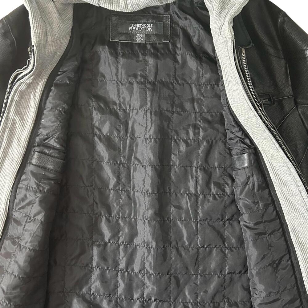 KENNETH COLE Vintage Mens M/L Black Bomber Moto Jacket w/ Zip-Out Fleece Hood - Picture 9 of 9